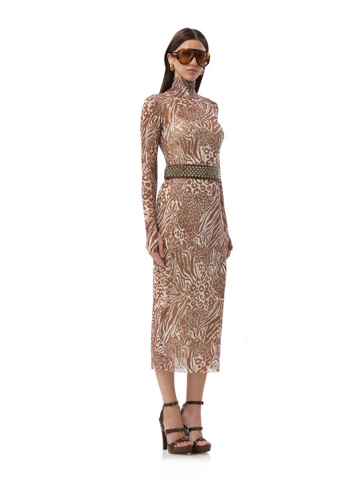 Shailene Dress - Taupe Animal for wholesale on Faire2