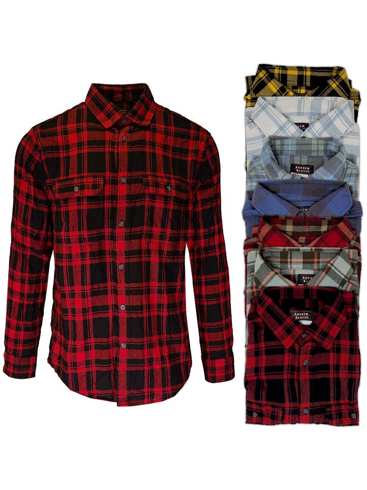 I-Wear Brands - Wholesale Button Down Shirt - Men's - 2, 3 Pack Men's Long Sleeve Button Down Cotton Flannel Shirt15