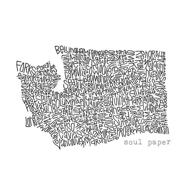 Washington Map for wholesale by Soul Paper