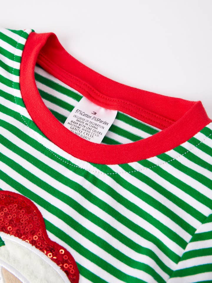 Rylee Faith Designs - Wholesale Top & Pant Set - Kids - Christmas Santa Applique Striped Boys Outfit Set