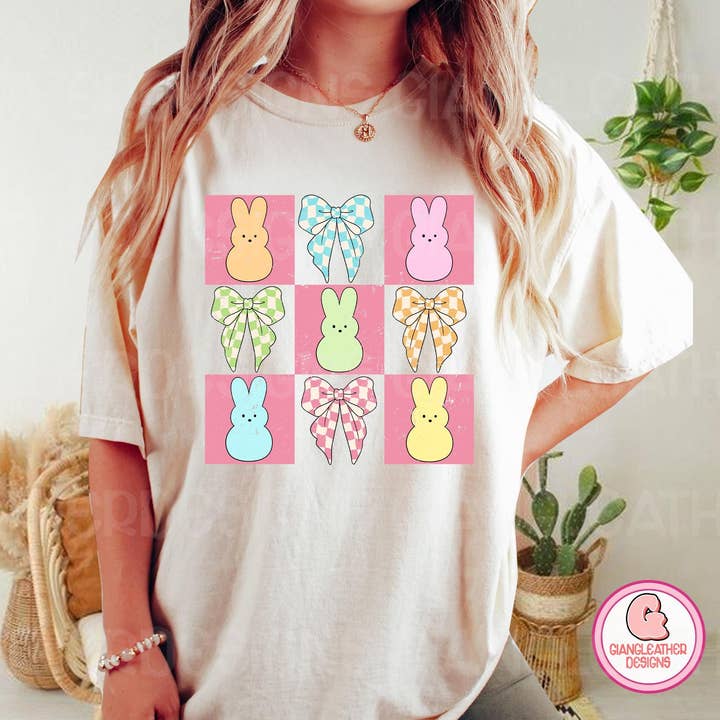 NVC Ecommerce LLC - Wholesale T-Shirt (Graphic) - Women's - Checked Bunny Coquette Shirt, Happy Easter Bunny Sweater