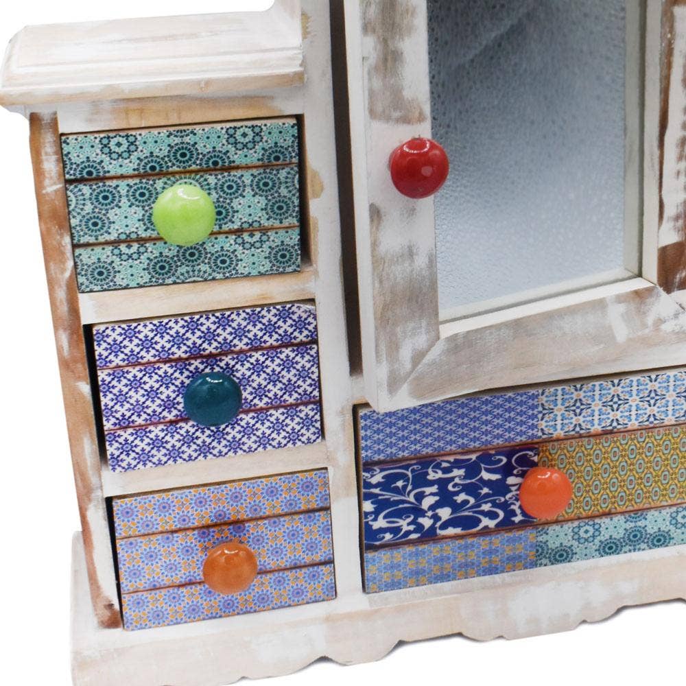 Shared Earth - Vente Boîte/rangement à bijoux - Armoire à bijoux en bois, porte ouvrante + 7 mini tiroirs2