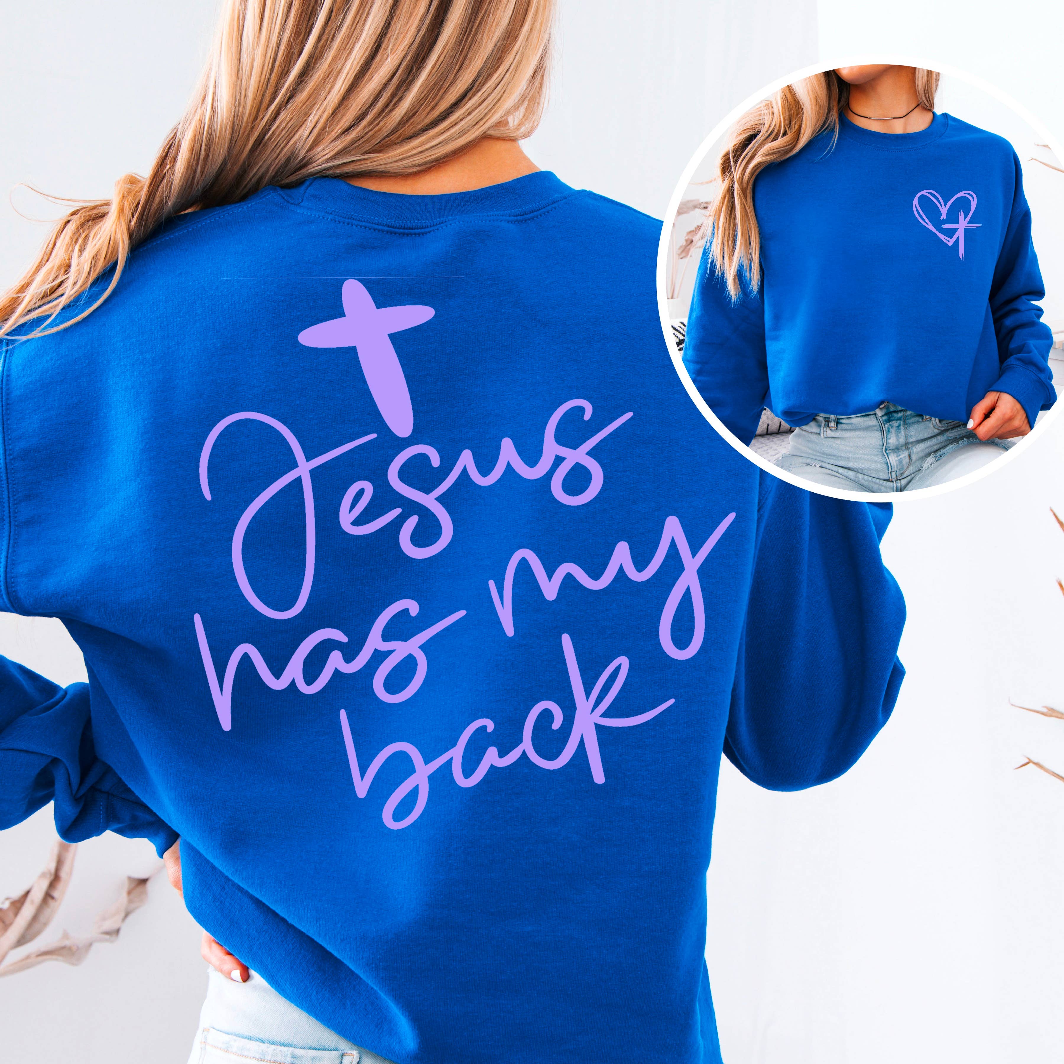 Shoppe SHC - Wholesale Graphic Sweatshirt - Women's - Jesus Has My Back  Screen Print Sweatshirt  8