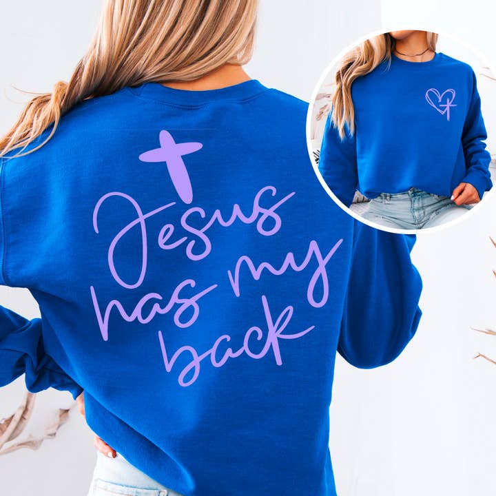Shoppe SHC – Großhandel Sweatshirt mit Grafikdruck – Damen – Jesus hat meinen Rücken Siebdruck-Sweatshirt8