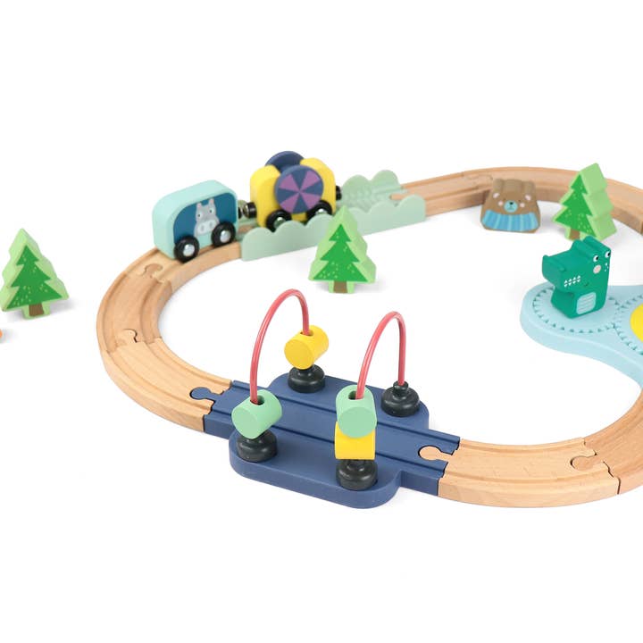 Leo & Friends - Wholesale Wood Toy - Kids - Wooden Railway Jungle 22-Piece Animal Set, Train Cars5