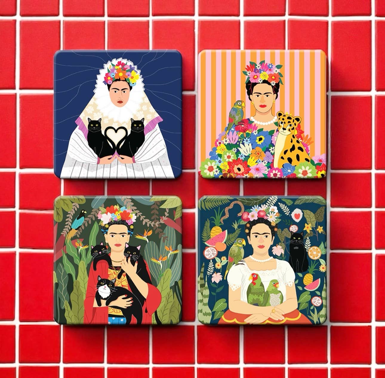 Naked Decor – wholesale Coasters – Museum Collection Set/4 MDF Coasters - Frida with Love 1