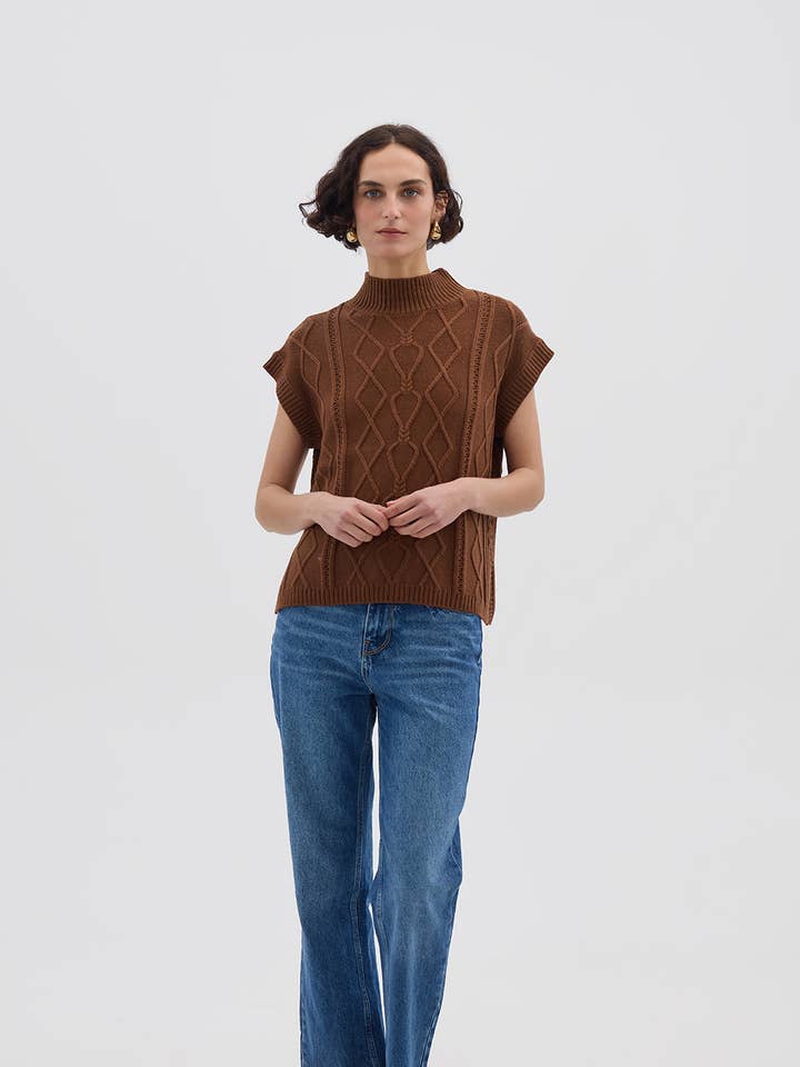 HEART CABLE VEST for wholesale by Iris & Wool