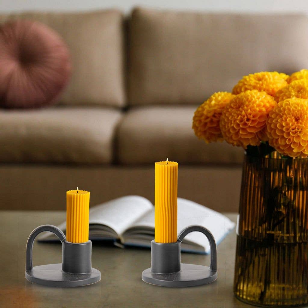 Aria Home – wholesale Candle holder – Set of Two Elise Short Taper Candlesticks-Rustic-Earthy-Boho-Chic-13