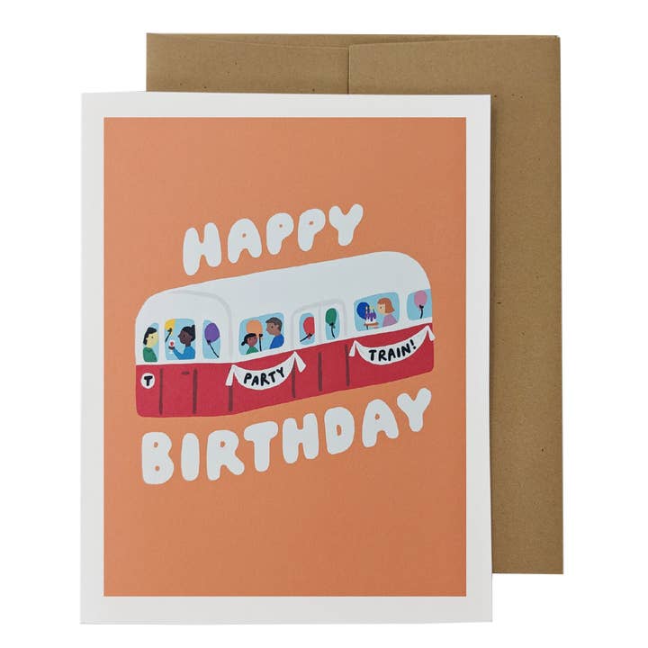 Happy Birthday Party Train Card (Red Line) for wholesale by Ohello Boston