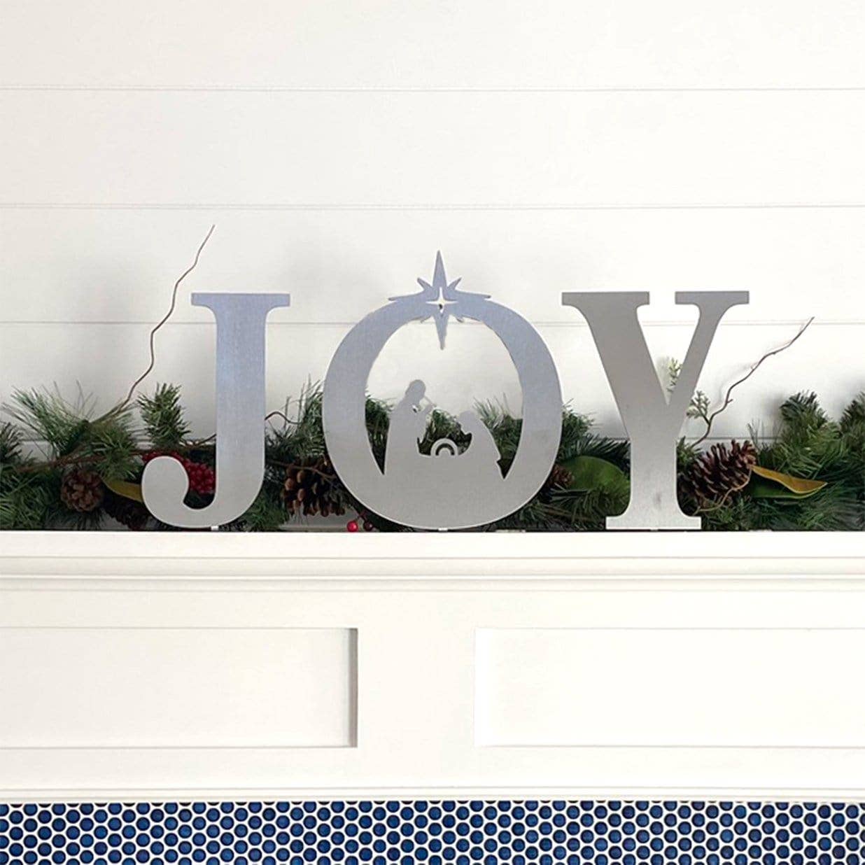 Rusted Orange Craftworks Co. - Wholesale Christmas Decoration - Joy Nativity - 3 Sizes - Metal Stand Up Joy Sign with Christmas Manger Scene