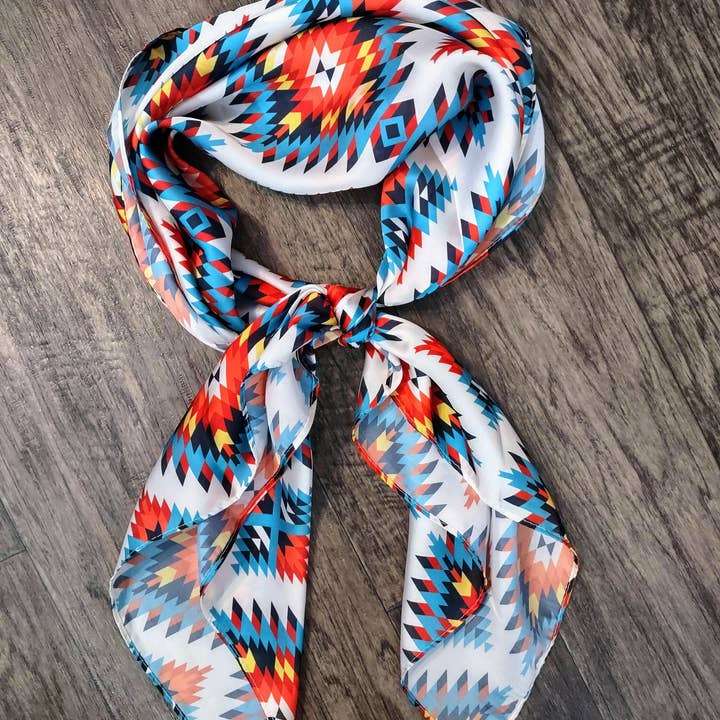 Double B Wild Rags - Wholesale Bandana – Women's - Wild Rag Bright Red, Turquoise, Yellow Aztec Cowboy Western Neck Scarf Bandanna by Double B Wild Rags4