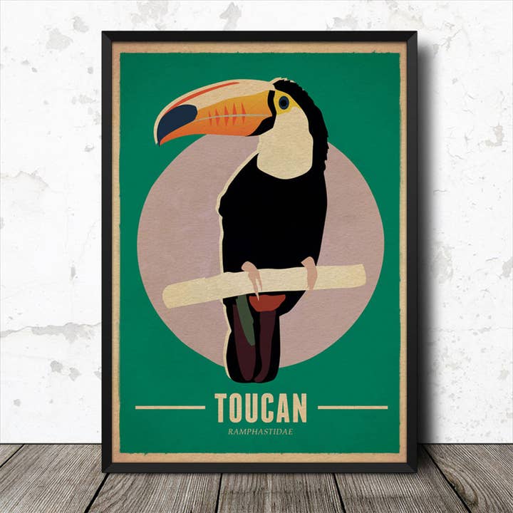 Toucan fåglar Vintage Retro stil natur affisch konst tryck för wholesale av Left Hand Prints