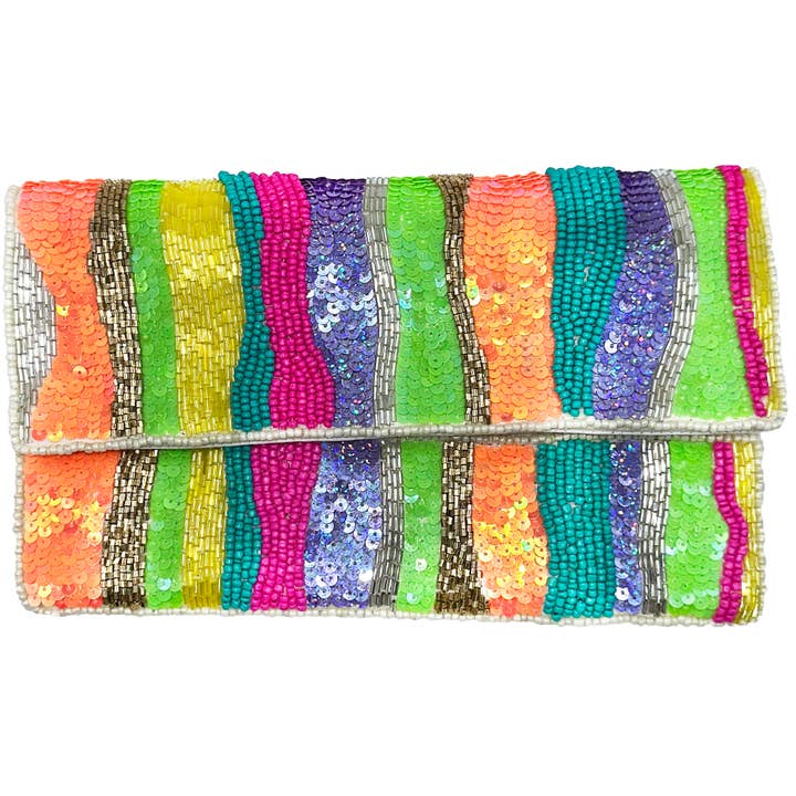 PLAYFUL WAVY STRIPES BEADED CLUTCH for wholesale by Pizzazz, Inc.