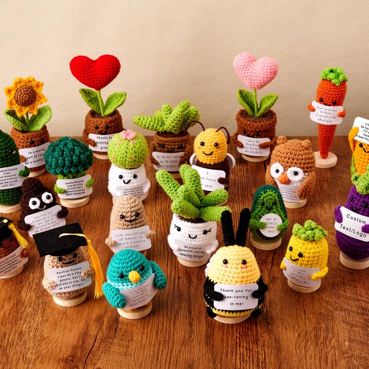 Positive Crochet Desk Decor, Handmade Emotional Support Gift for wholesale by TOMOPOD LLC