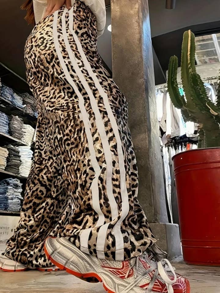 Wide-Leg Leopard Print Pants with Stripes for wholesale on Faire5
