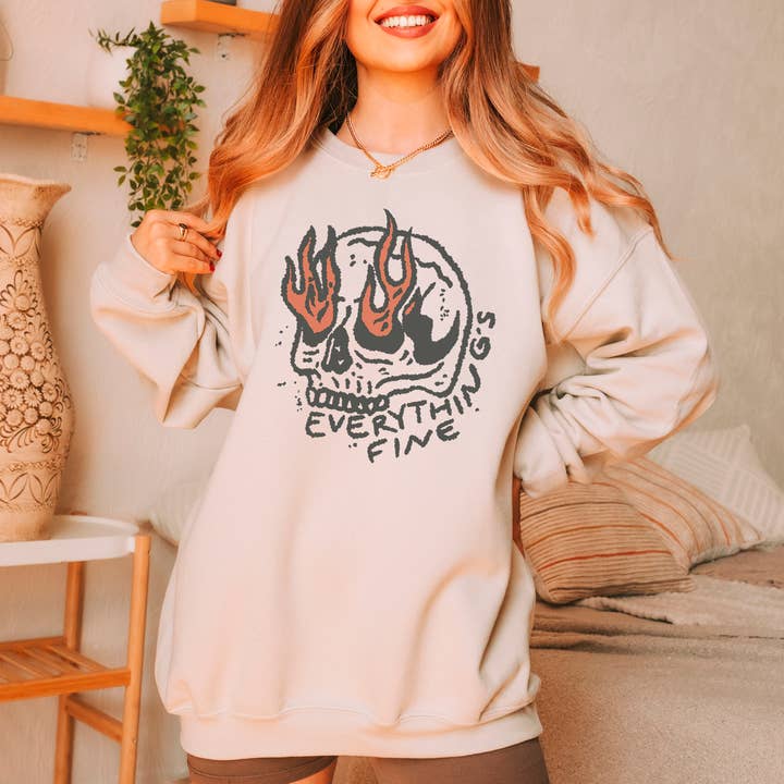 Felpa Skeleton Everything Is Fine per la vendita all'ingrosso da parte di Eleven Fashion