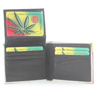 Leather Impressions Inc - Venta al por mayor Cartera - Hombre - Cartera Bifolio de Cuero Vegano con Hoja de Marihuana Rasta VL528