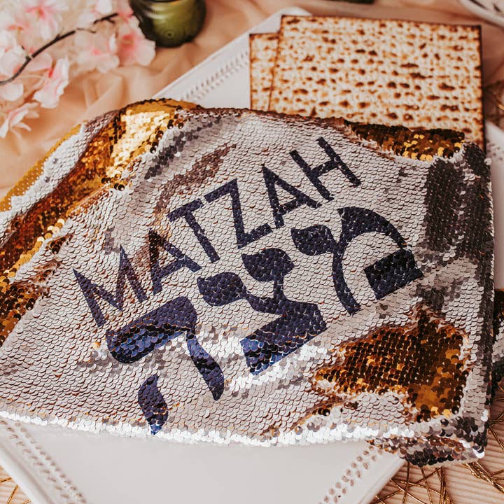 Salt Sparkle Shalom - Wholesale Decorative Tabletop Object - Matzah Cover and Afikomen Pouch Set for Passover Seder
