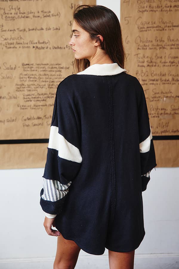 BUCKETLIST INC - Wholesale Romper - Women's - R5507A French Terry Color-block Collared Loose Fit Romper22