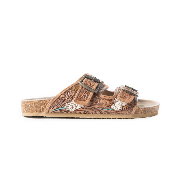 Falling Feather Sandals In Dark Brown for wholesale by Myra Bag