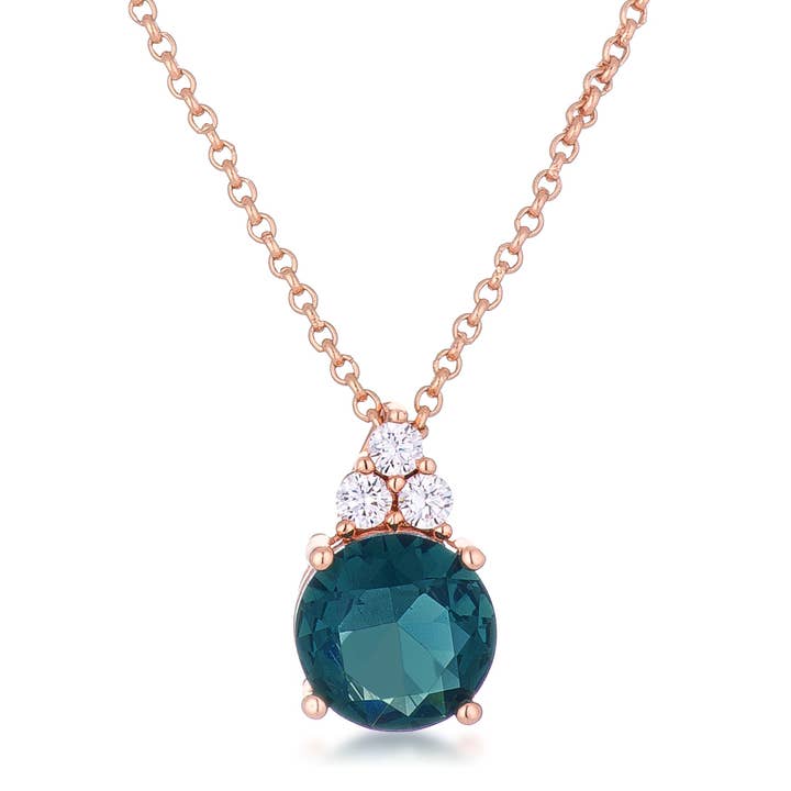 JGoodin - Wholesale Pendant/charm necklace - Simple Rose Gold Plated 9mm Blue Green CZ Pendant