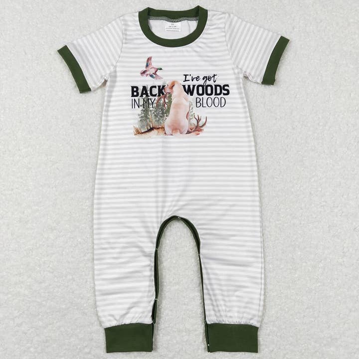 Baby Infant Boys Dog Duck Hunting Short Sleeve Stripes Rompe for wholesale by Aier Wholesale