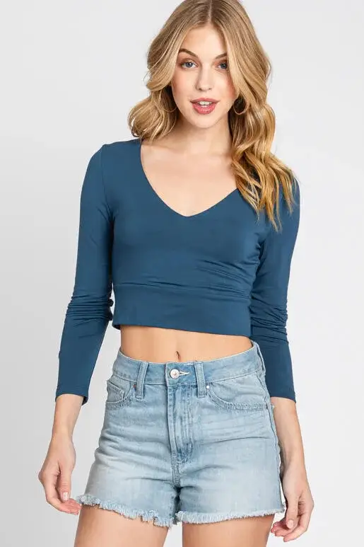 Final Touch - Venta al por mayor Jersey corto de punto - Mujer - Top Corto de Doble Capa con Escote en V - T3016213