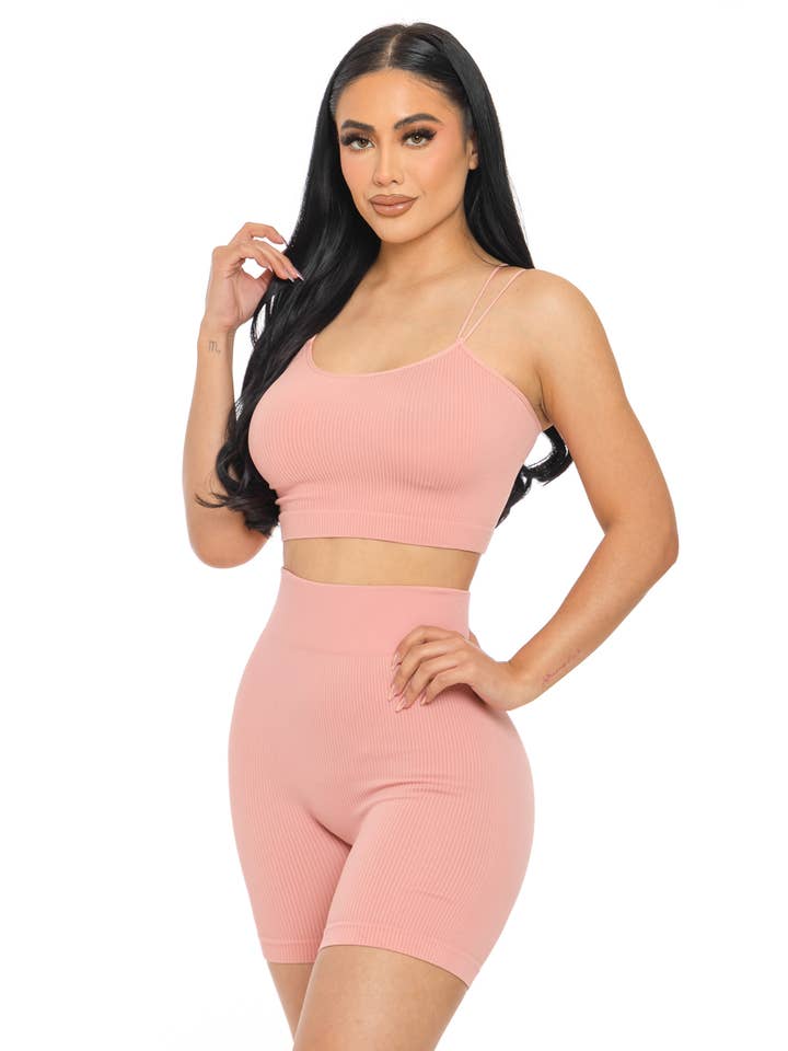 Lime All the Time - Wholesale Activewear Set - Women's - 2 Pcs Double Spaghetti Strap Tank Top and Biker Shorts Set