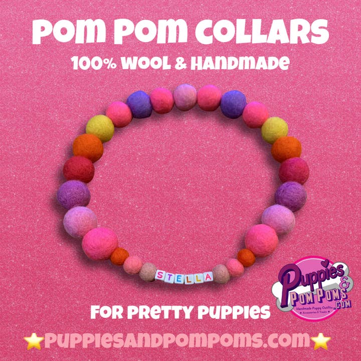 Puppies & Pom Poms - Wholesale Pet Collar - Dog - Pink - Personalised Pom Pom Dog Collar60