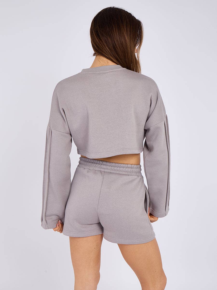 AX Labels - Wholesale Lounge Set - Women's - Seam Detail Oversized Crop Top & Shorts Fleece Co-ord42
