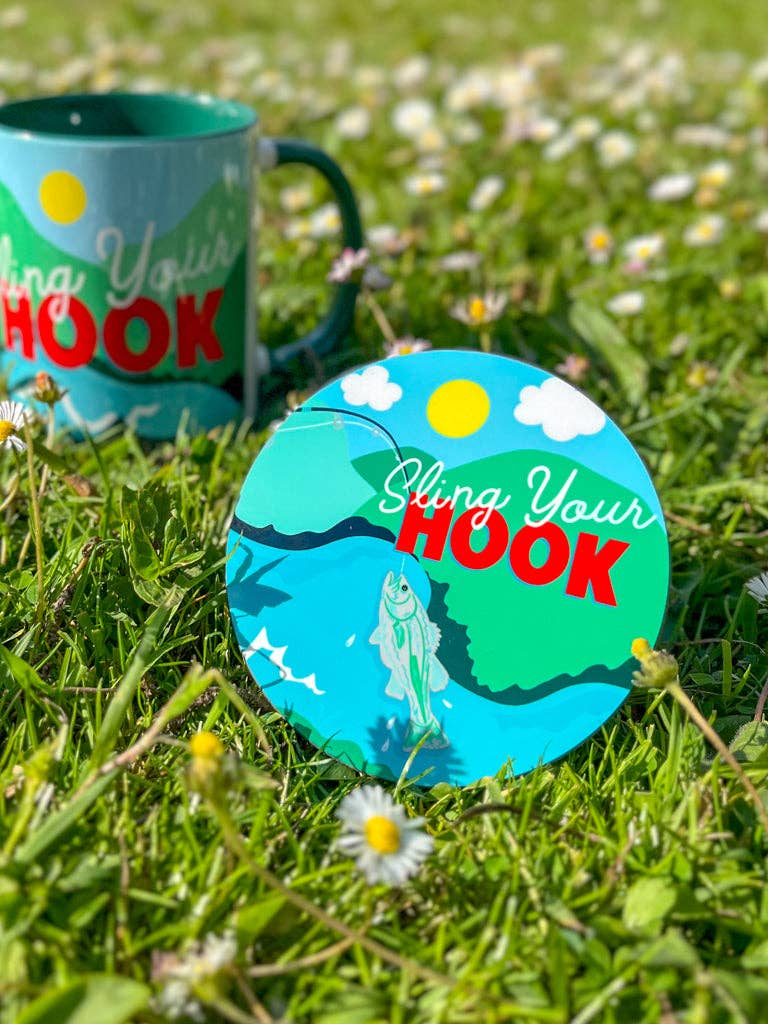 Cor Blimey – wholesale Coasters – Sling Your Hook Coaster – Glossy 9cm Wooden Coaster