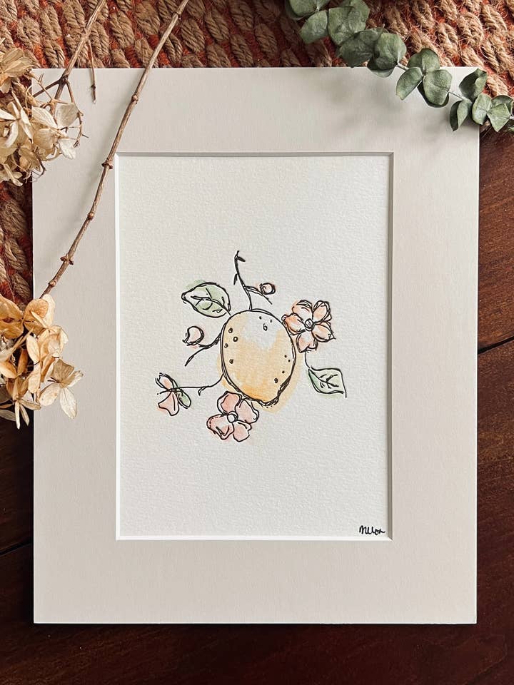 little lemon matted letterpress and watercolor print for wholesale by melon r. studio