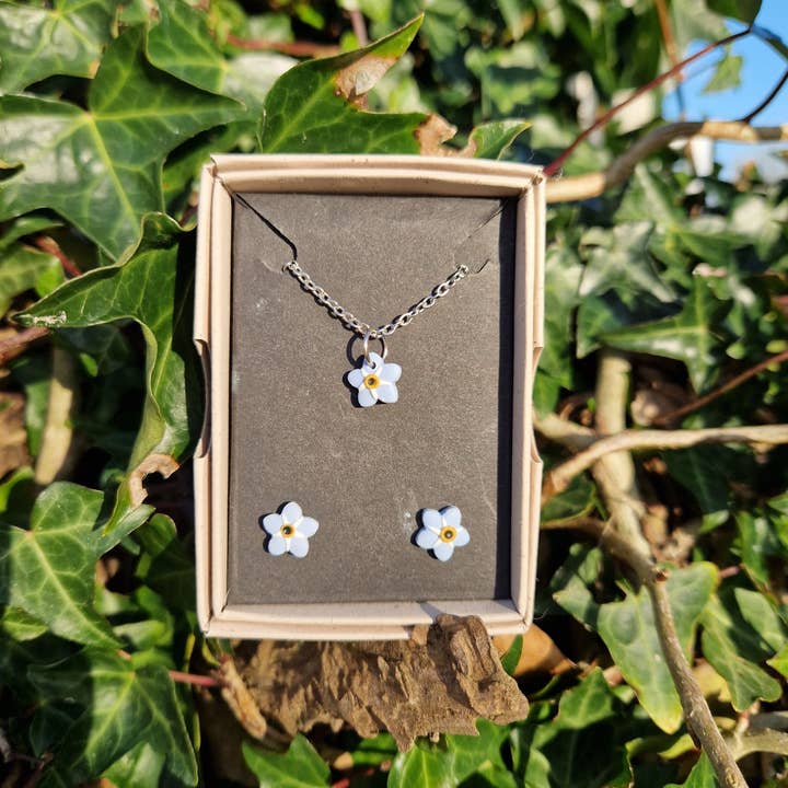 Hand Crafted Polymer Clay Forget-me-not Spring Jewellery Set for wholesale by Green Grove Designs