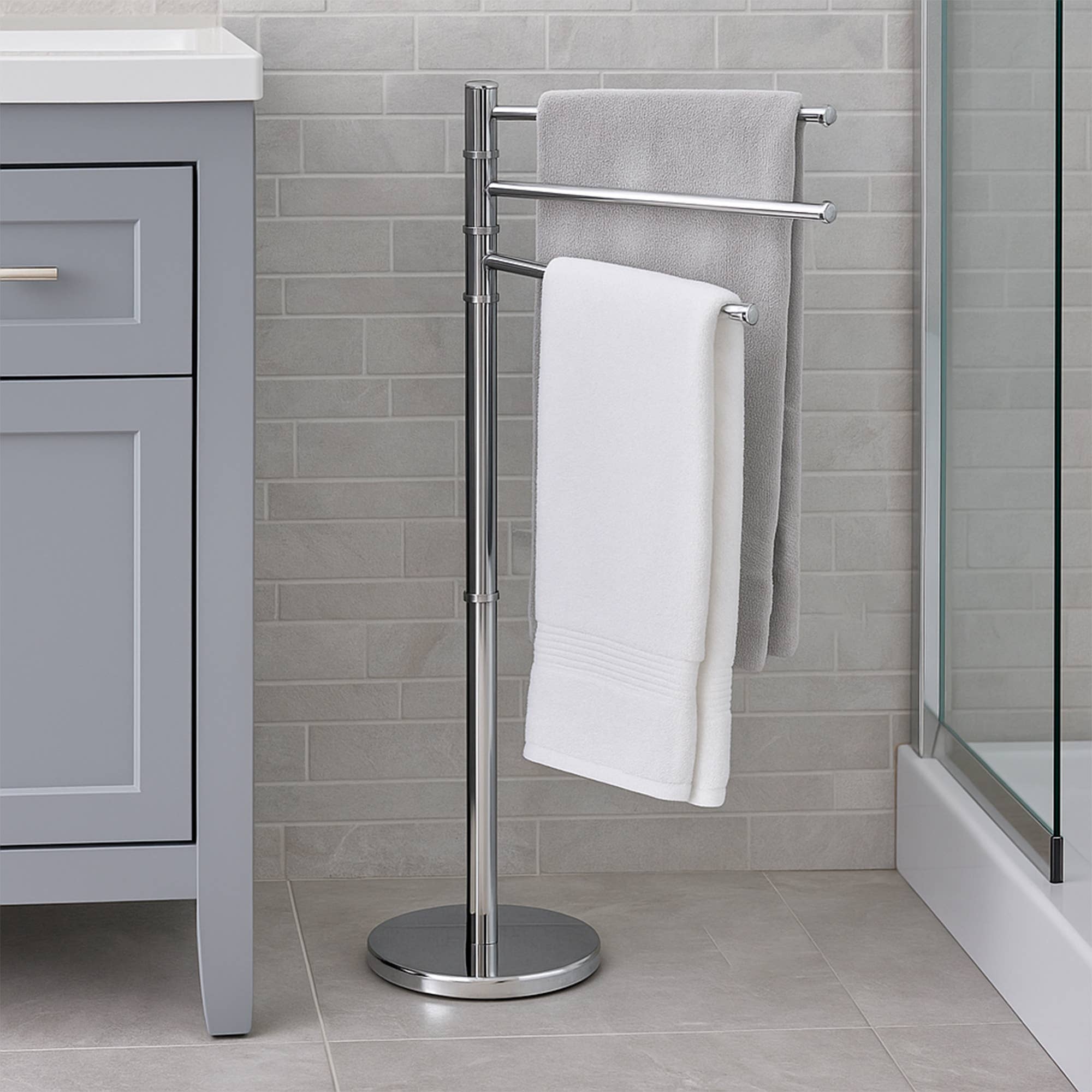 Evideco French Home Goods - Wholesale Towel Holder/Hanger - Freestanding 3-Arm Towel Rack in Stainless Steel0