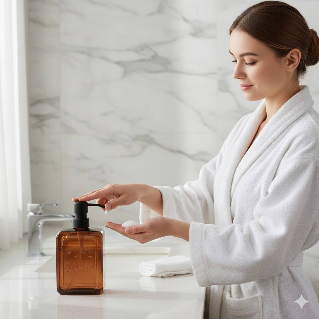 Evideco French Home Goods - Vente Distributeurs de savon - Distributeur de savon en verre de style vintage PURE SOAP Design 18 fl oz4