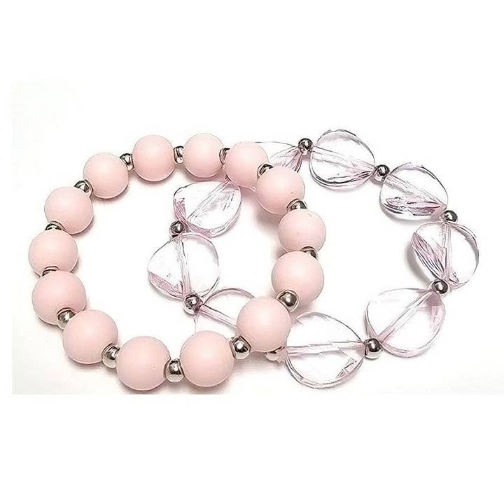 Diacly - Wholesale Beaded Bracelet - 12pk Pastel Color Double Beads Stretch Bracelet