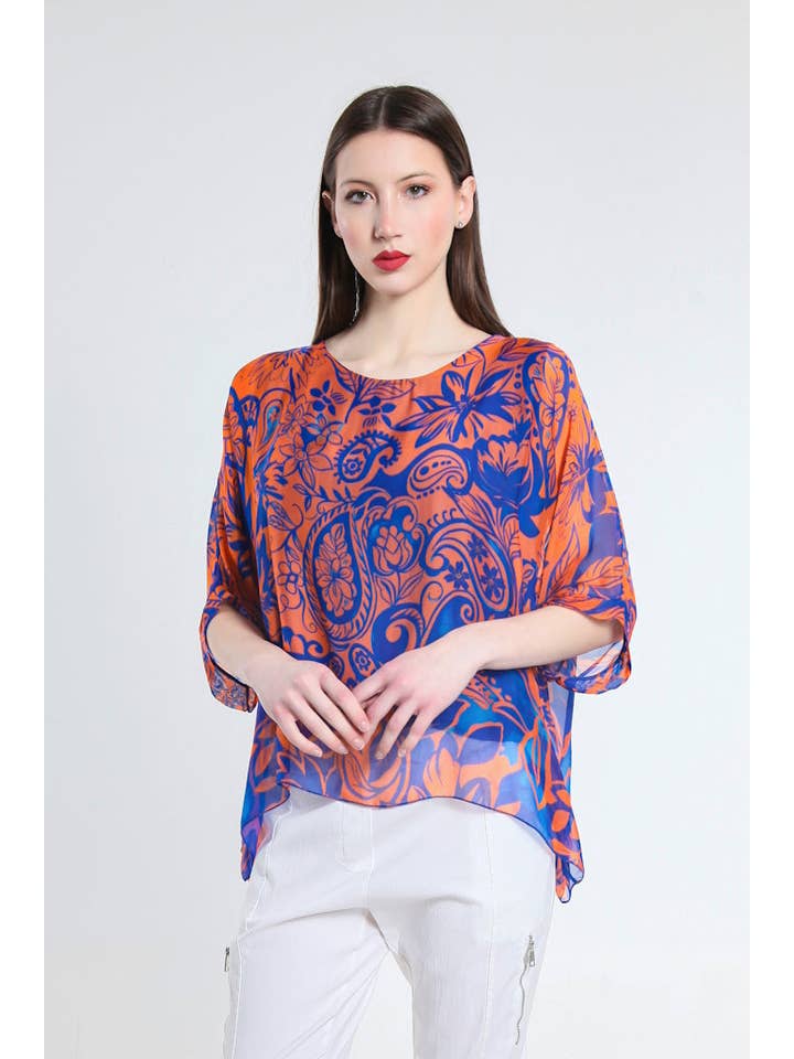 TINA Stephens Italy/Tees By Tina - Wholesale Kaftan - Women's - Marjorie Island Fantasy 3/4 Sleeve Slim Kaftan with Sim (BQ241F)