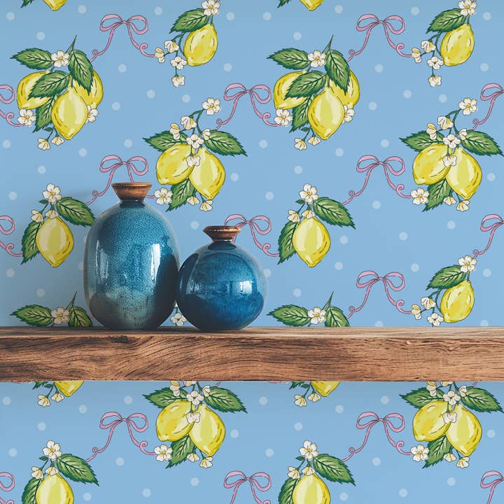 LEMON BLOSSOM WEDGWOOD BLUE WALLPAPER for wholesale by Oh So Daisy