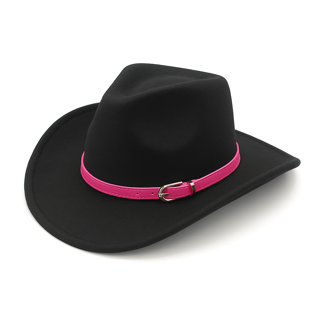 Syrrios Gifts LLC - Wholesale Cowboy Hat - Unisex - Cowboy Cowgirl Western Felt Hat with Pink Band Buckle0