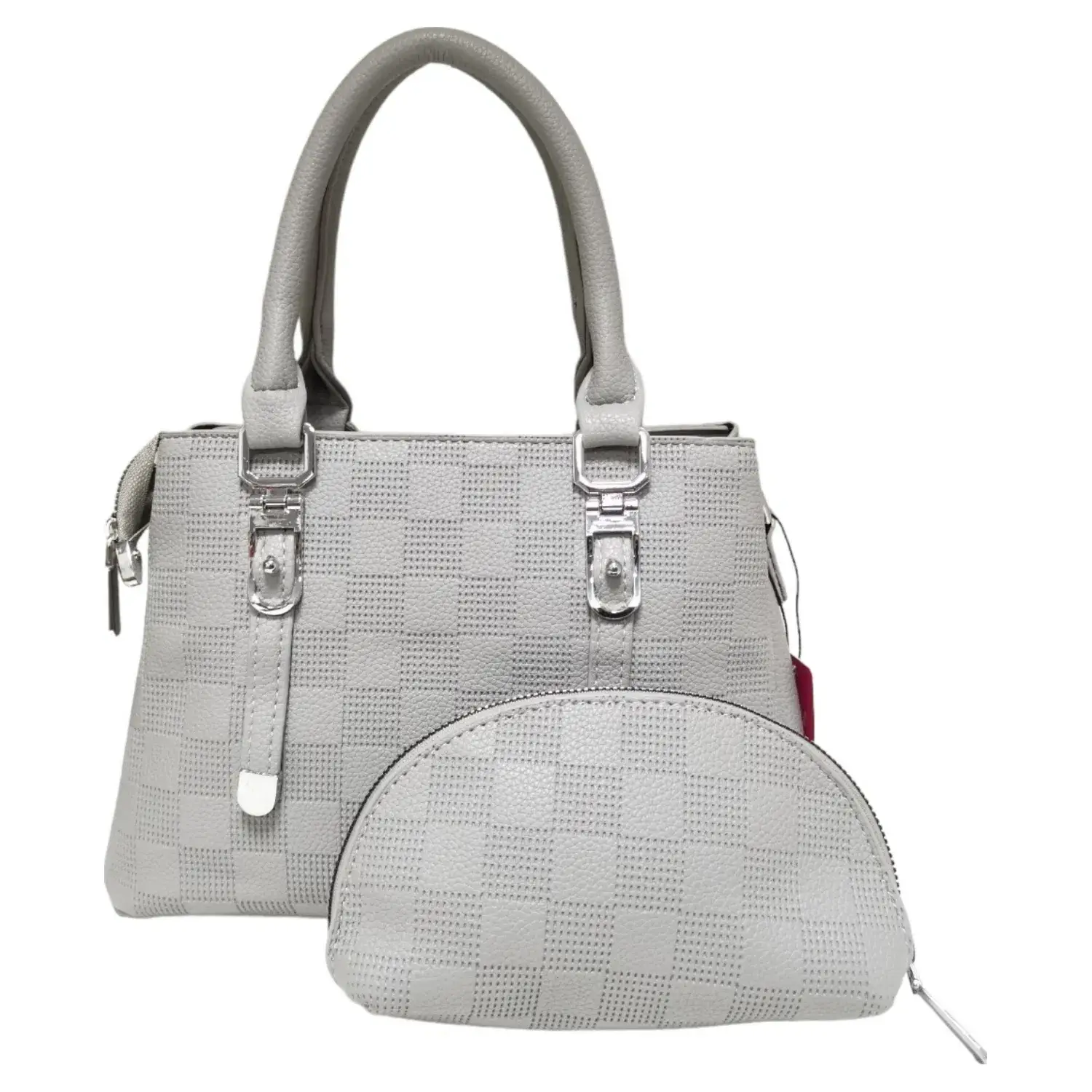 Superbia - Wholesale Top Handle Bag - Women's - Soft Check Print Silver Toned 3 Compartment 2 in 1 Bag-Y8831