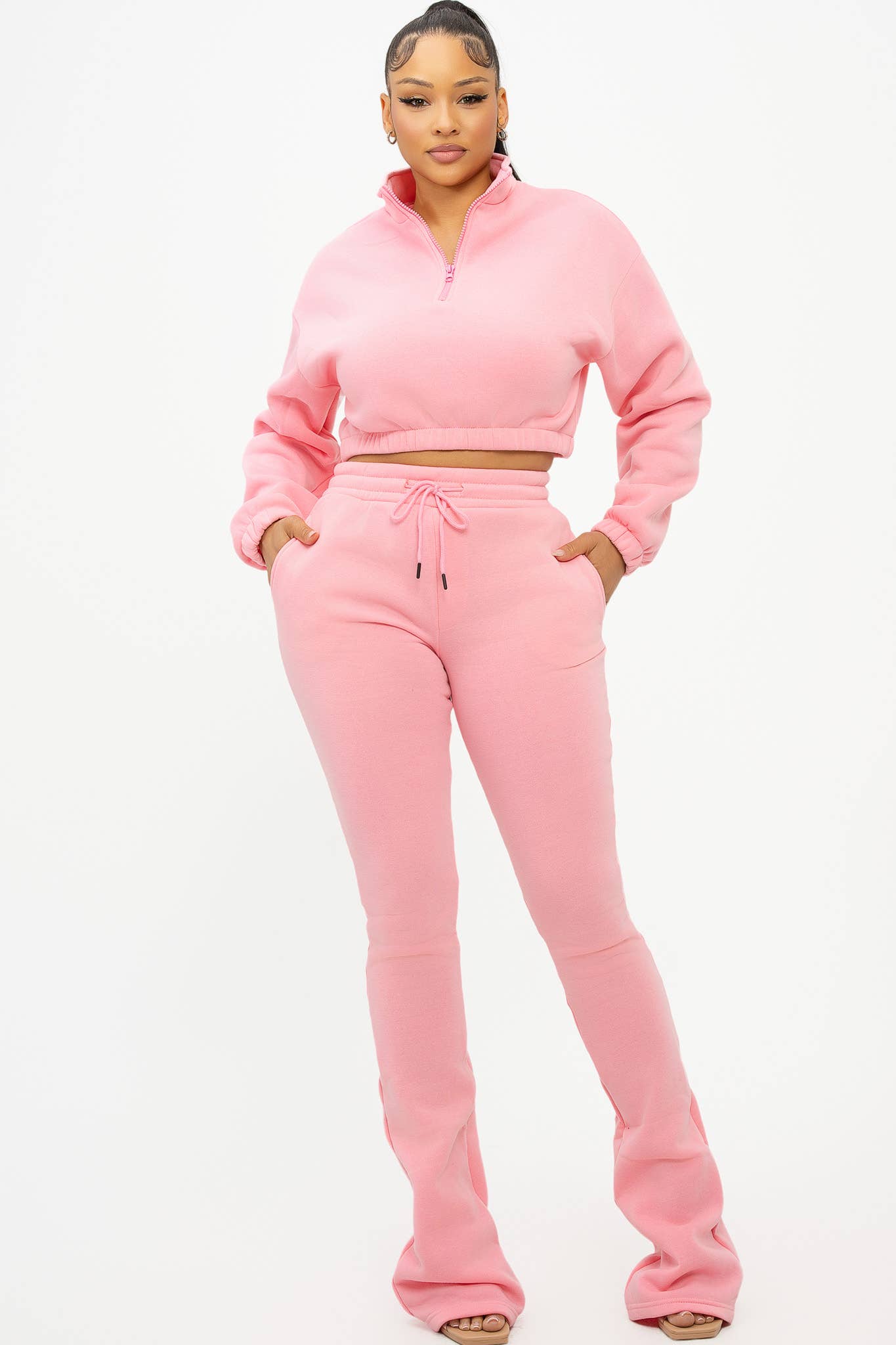 Boswell - Wholesale Lounge Set - Women's - FLEECE HALF ZIP TOP AND PANTS SETS10