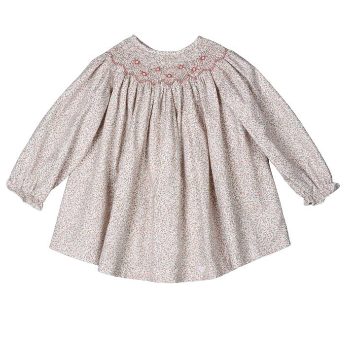 EDNA | Girls Pink Floral Hand-Smocked Cotton Dress for wholesale by Bebe Sweeny