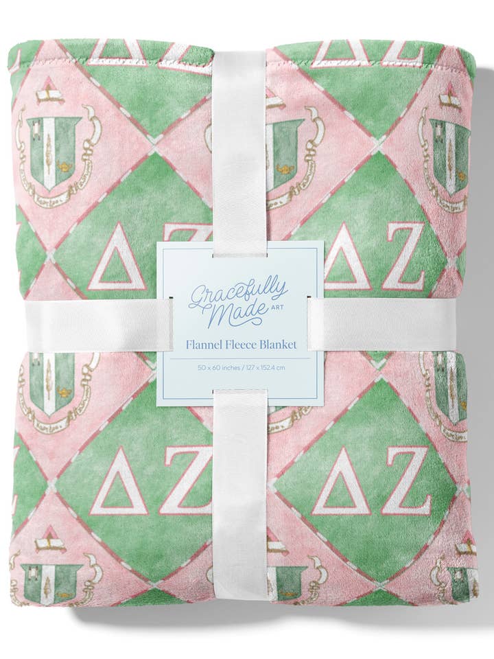 Delta Zeta Flannel Fleece Blanket, Sorority for wholesale by Gracefully Made Art