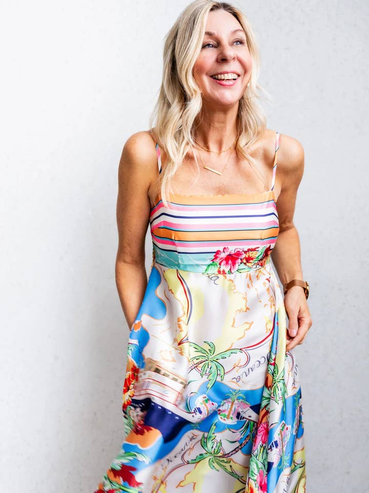 MULTICOLOR High-waisted print holiday swing halter dress for wholesale on Faire