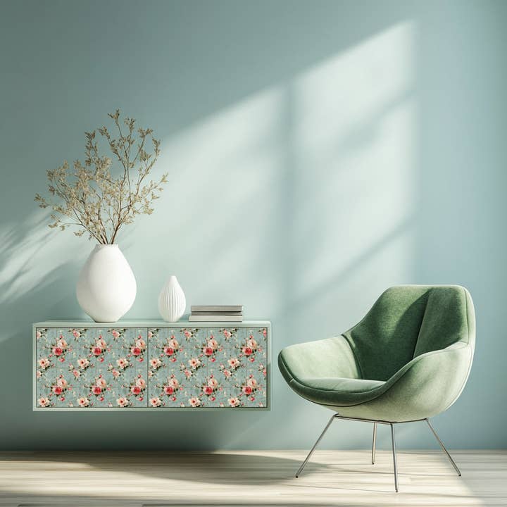 Mi Alma LLC - Wholesale Wallpaper Tile - Floral Rustic Grey Flower Pattern Peel And Stick Tile stickers Furniture Wallpaper Model - L455