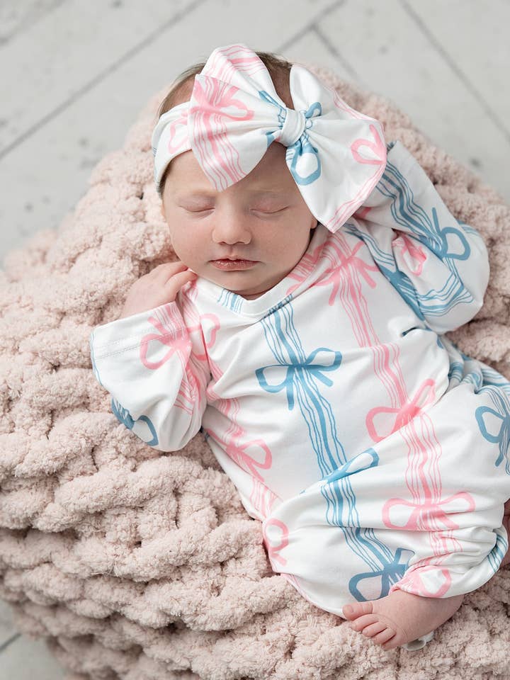 Infant Bow Rows Baby Gown and Bow Headband Set for wholesale by Adorable Sweetness