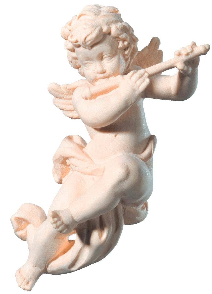 Dolfi - Wholesale Decorative Figurine - Flying wood carved Putti Angel with Cross Flute 5820