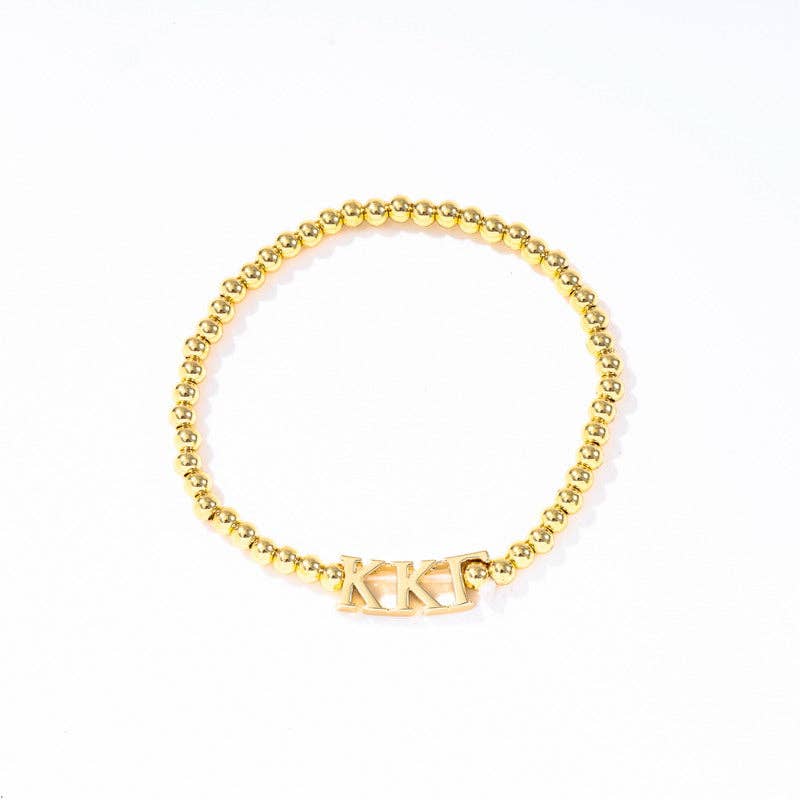 Color Shout - Wholesale Beaded Bracelet - B211 - Sorority: Gold Beaded Bracelet with Greek Letters on Stretch Cord2