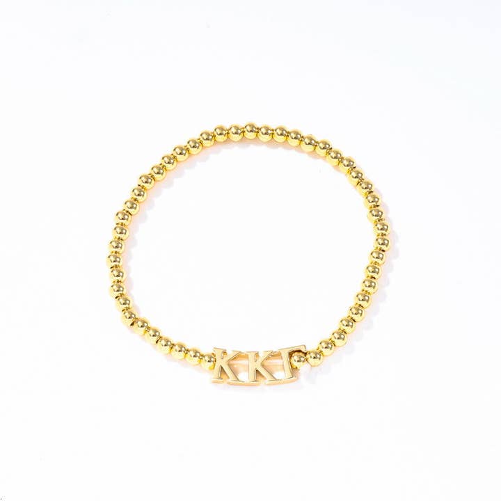 Color Shout - Wholesale Beaded Bracelet - B211 - Sorority: Gold Beaded Bracelet with Greek Letters on Stretch Cord2