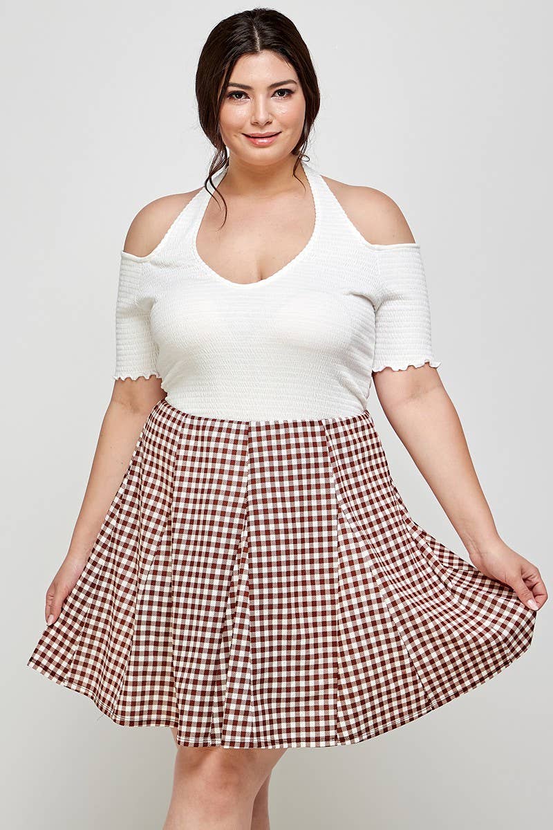 Haute Fox Plus Size & Contemporary - Wholesale Skirt - Women's - Plus Size Skirt A Line Gingham Check Print - KY18000-SK6